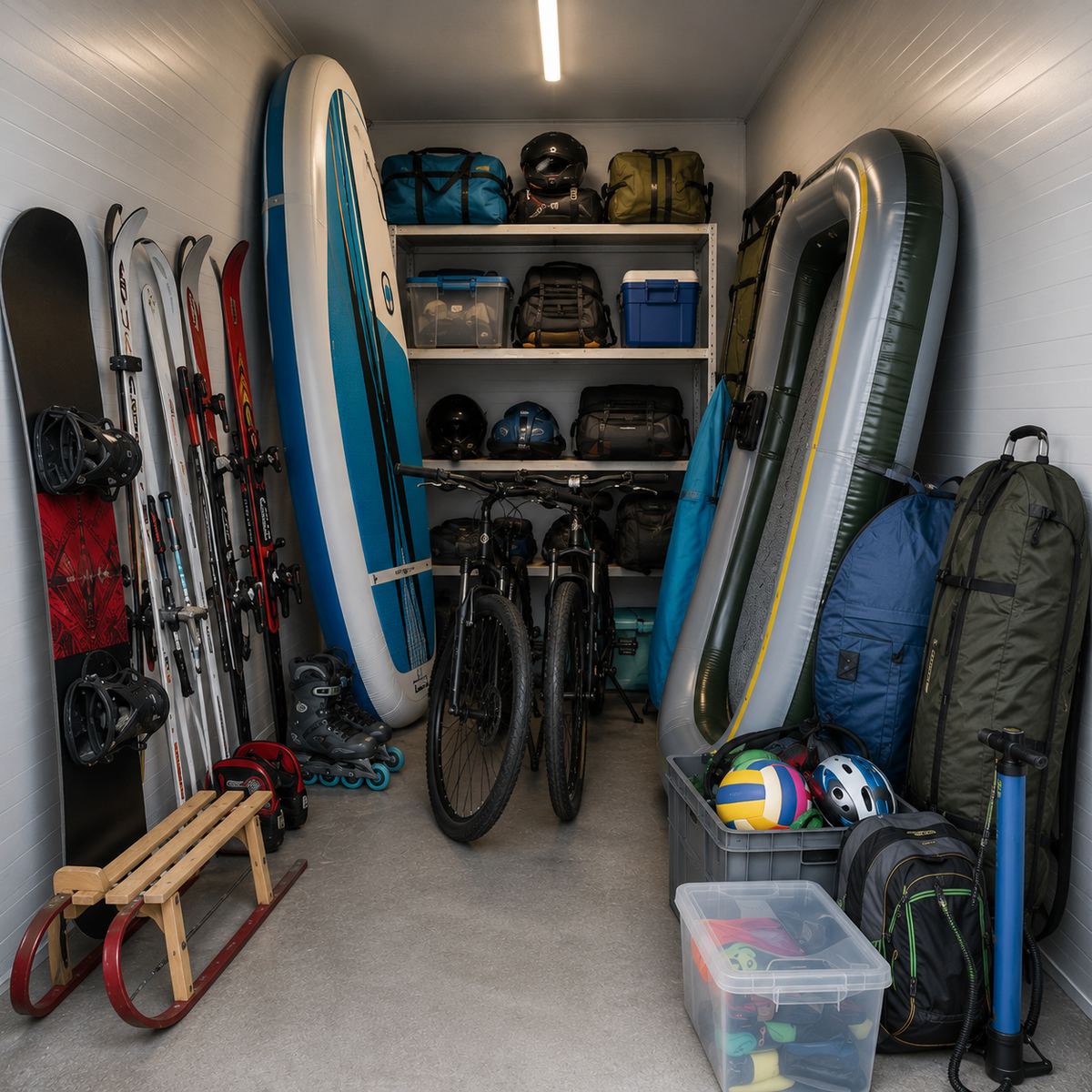 Sprzęt sportowy i sezonowy w schowku: rowery, narty, deska SUP — self storage Skierniewice